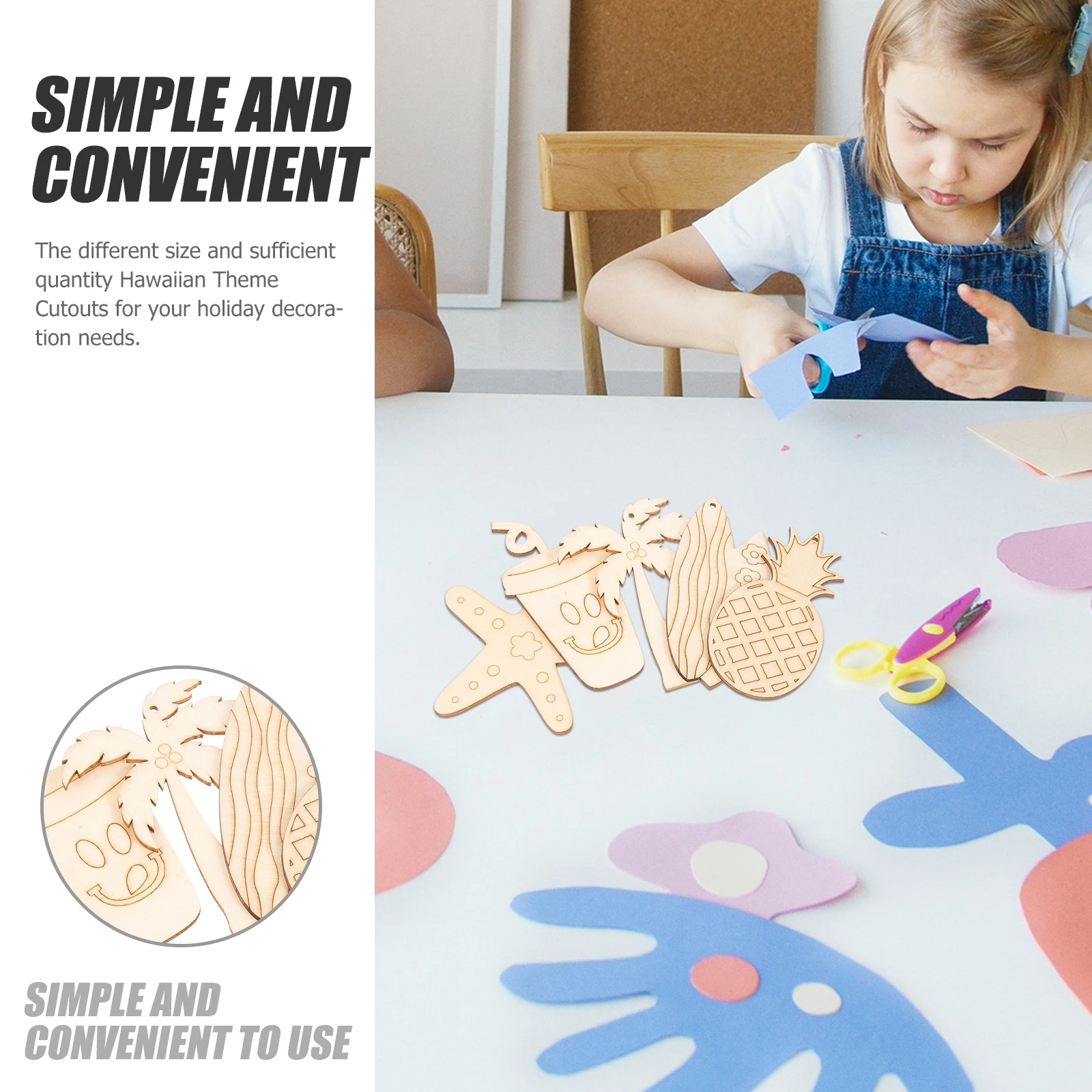 40 Uds. Accesorios de decoración de madera, materiales para manualidades DIY, recortes temáticos hawaianos sin pintar, superficie lisa, adornos tropicales para playa