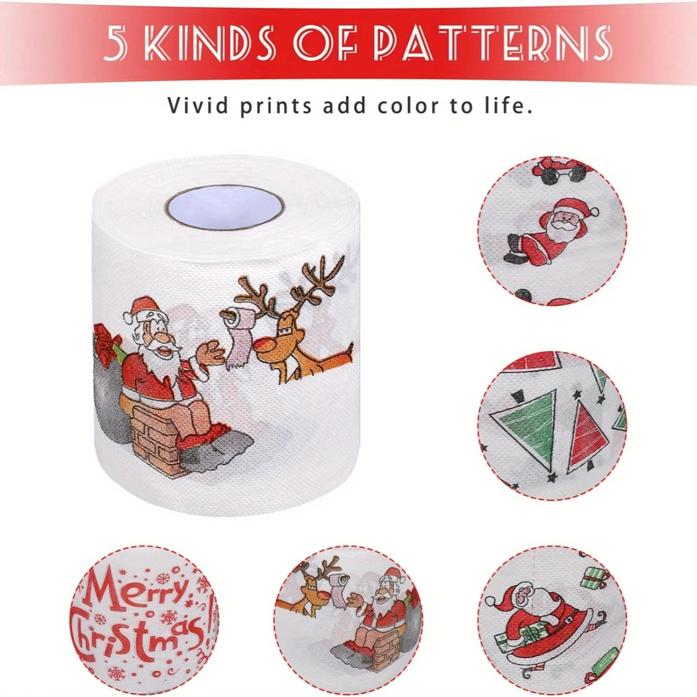 1Roll Santa and Reindeer Pattern Toilet Paper Roll - 3.94 