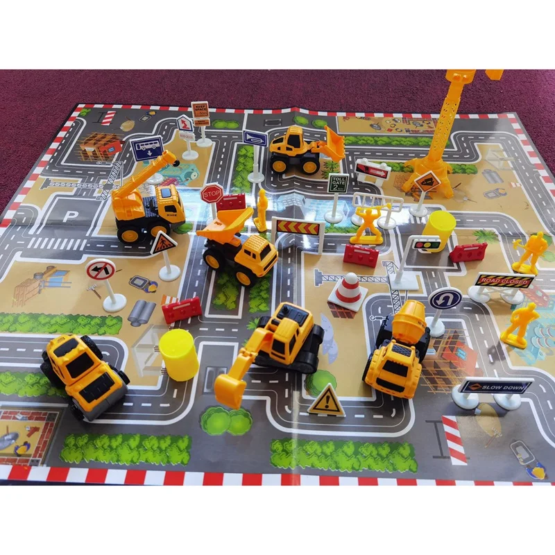 HOT-Construction Vehicle Set Ccene Parking Lot Excavator Mixer Truck Tank Truck Model Boy Car Toy Construction Site Oy Set