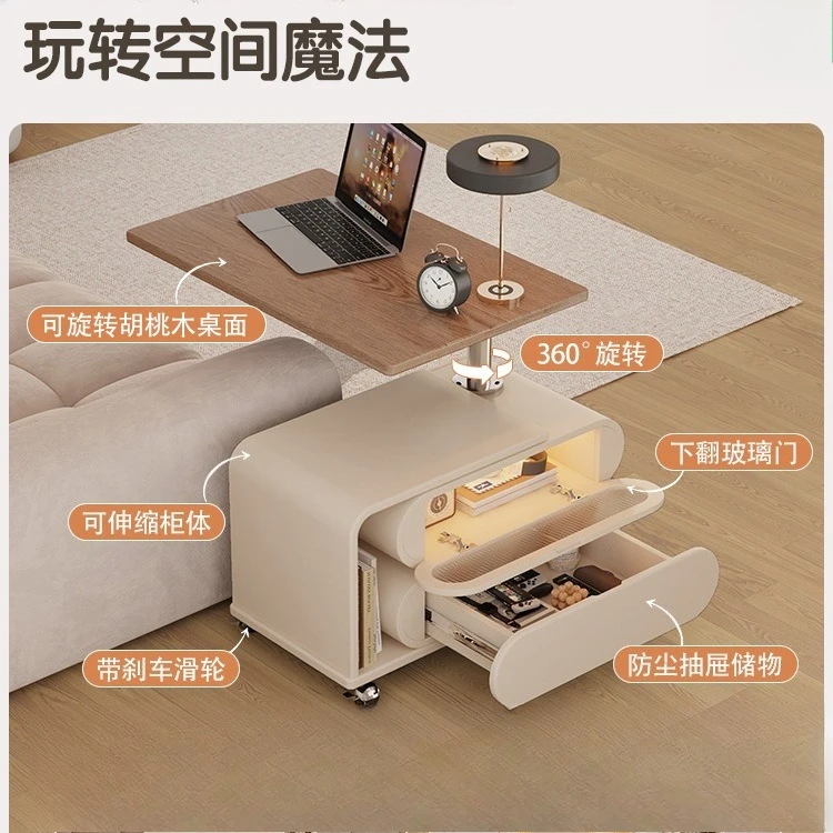 Coffee table living room movable lifting small apartment folding rotating edge living room retractable sofa side cabinet