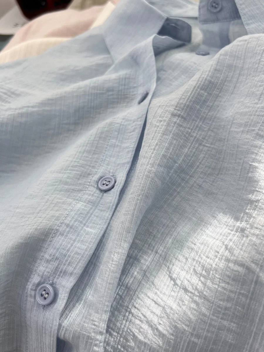 Ice Silk Texture Women's Summer 2024 New Lazy Cool Long Sve Sun Protection irt Elely Whitening Top Korean Sle Loos...