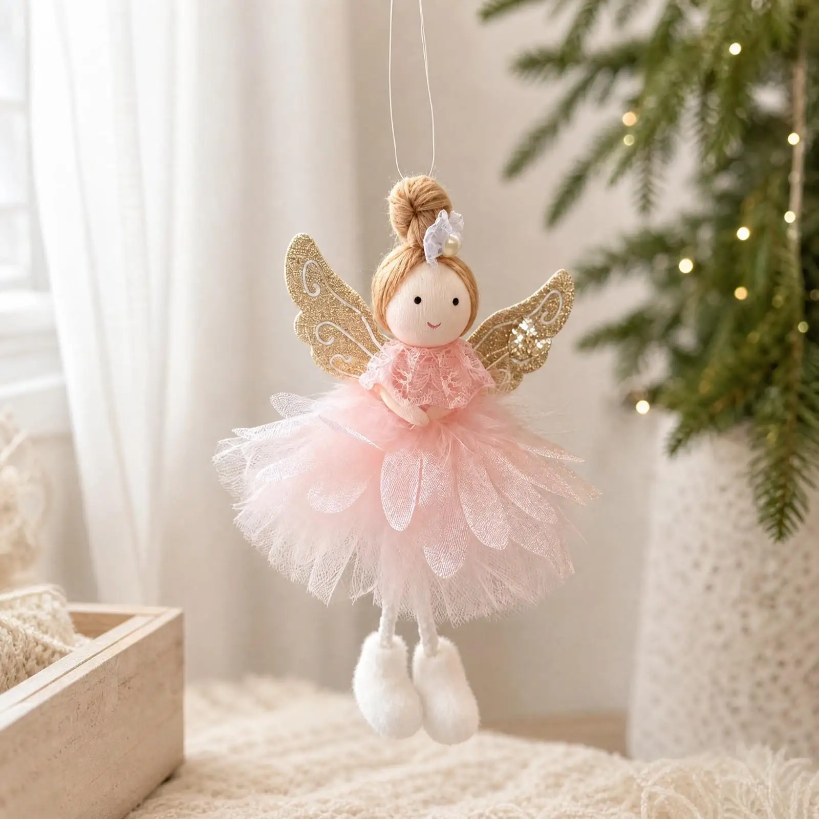 Angel Girl Pendant Hanging Ornament Christmas Doll Tree Decoration Cute Cloth Gauze Fairy Figure for Party Seasonal Display