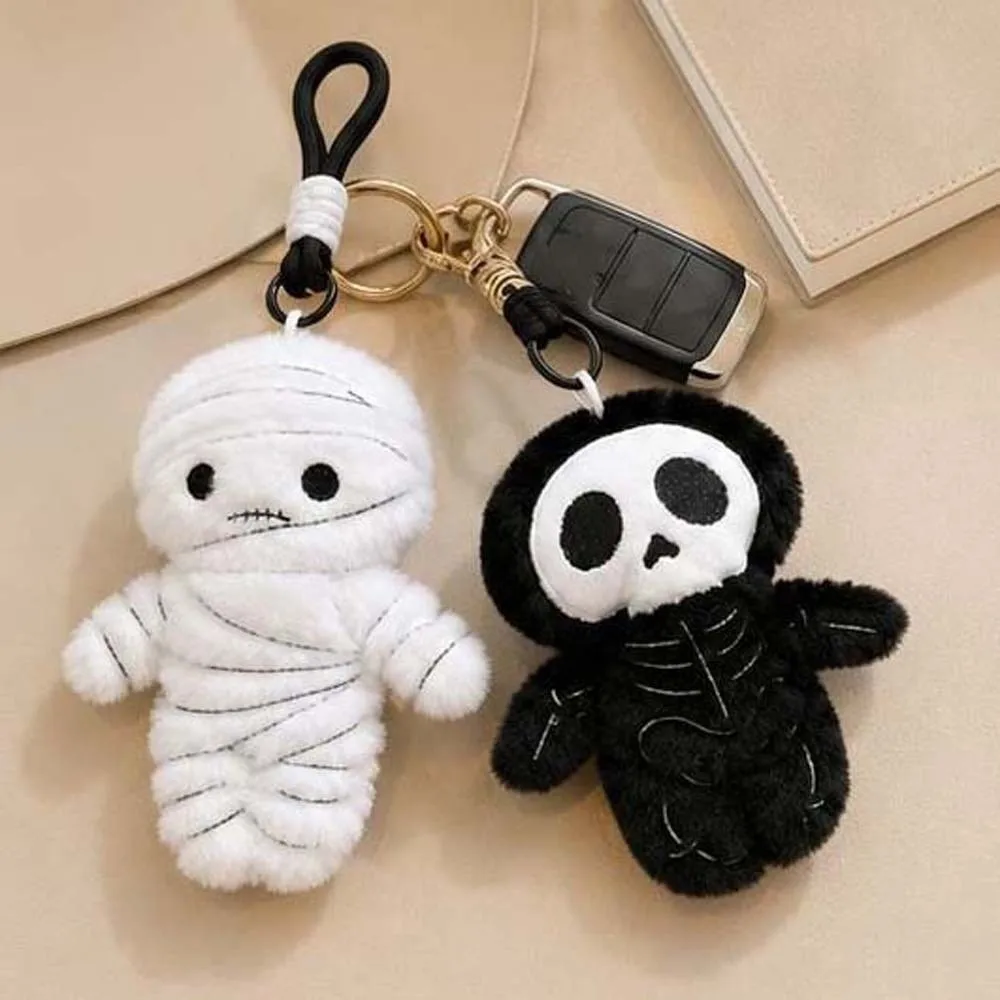 Soft Texture Mummy Key Chain Compact Size Exquisite Stitching Halloween Stuffed Comfortable Fluffy Surface Skull Bag Pendant