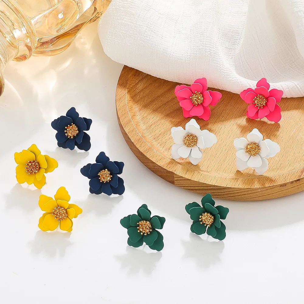 925 Silver Needle Sweet Frosted Flower Earrings For Women Jewelry 2026 Trending Multi-layer Petal Flower Women\'s Earrings JN9