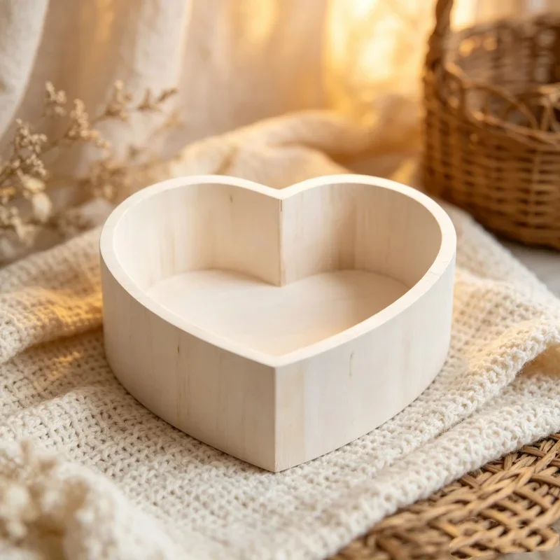 vintage heart shaped wooden posing basin hollow photo box studio shooting decor accessory for portrait photography scene setup