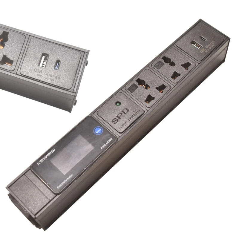 

Power Strip Digital Ampermeter Voltmeter Ammeter Power Energy USB+Type-C C14 interface Universal Socket Surge Protection