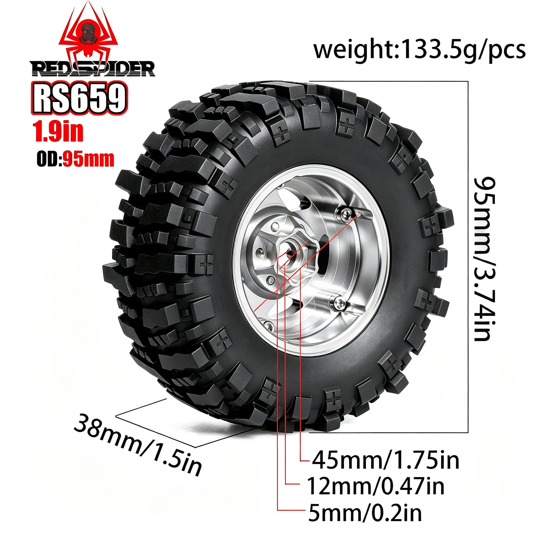 4pcs 95mm Metal Rim Wheel Tire Set for TAMIYA 1/10 Ford Bronco CC02 RC Crawler Car Upgrade Parts Accessories
