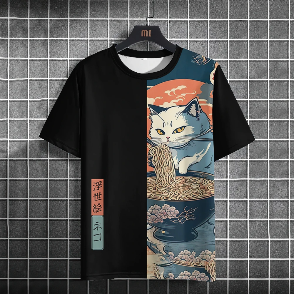 Ukiyo-E Animal Print Men\'s T-Shirt Summer Short Sleeve T-Shirt For Men Retro Men Top Casual Man Clothing Loose Oversized Tee Top