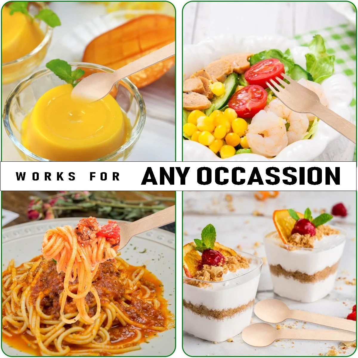 أدوات مائدة خشبية للاستعمال مرة واحدة، أدوات عشاء صديقة للبيئة قابلة للتحلل البيئي (50xForks، 50x سكاكين، 50x ملاعق) للحفلات والنزهات والشواء #2