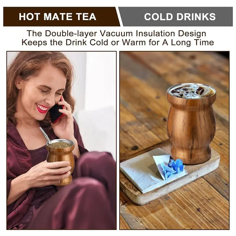 BAAG-Yerba Mate Set- Includes Double Walled 18/8 Stainless Steel Tea Cup, One Straw, A Wood Cleaning Brush(230ML) - view 2