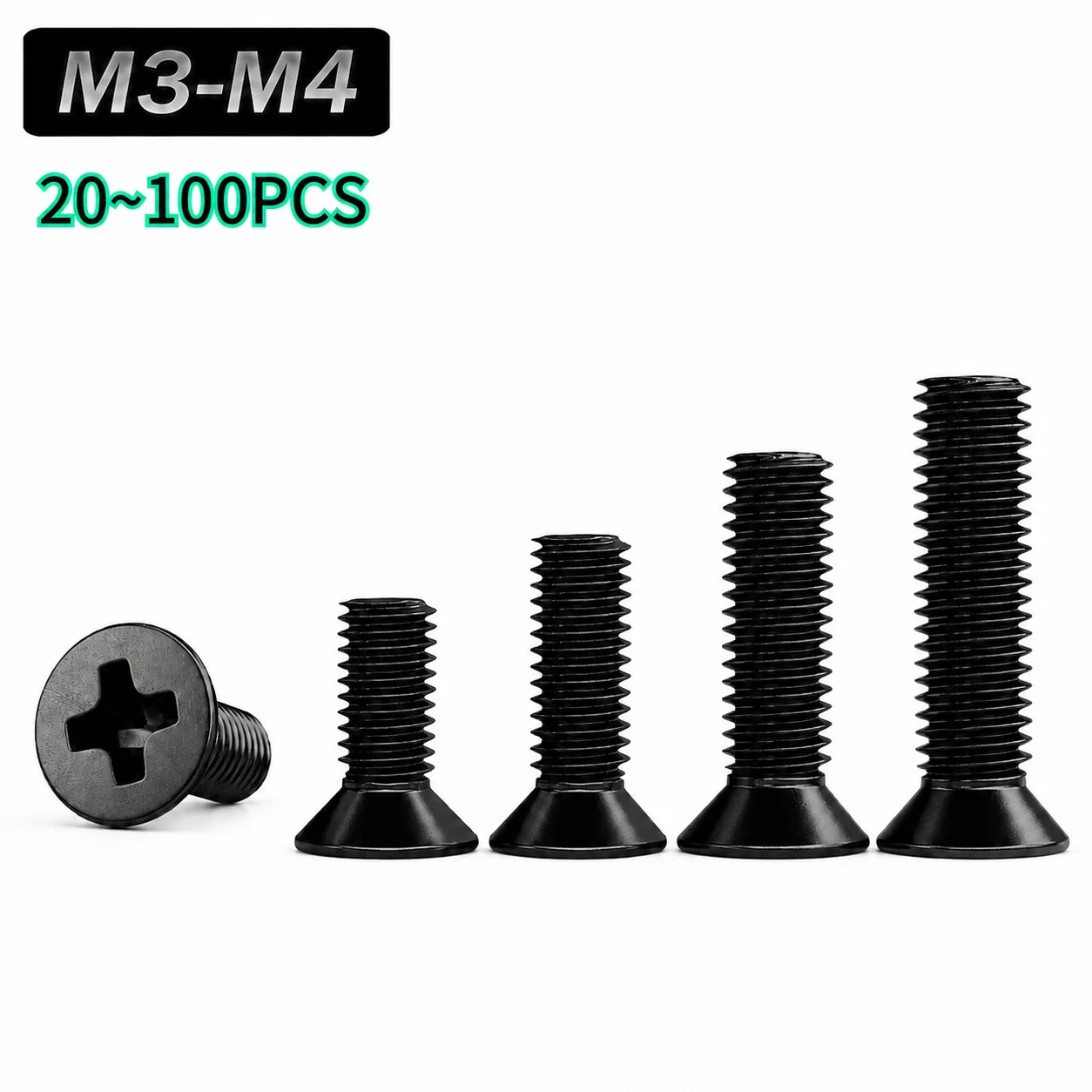M3 M4 Black Steel Cross Flat Head Countersunk Bolt, Replacement Parts for Motorcycle Front Brake Fluid and Reservoir Cap Screws