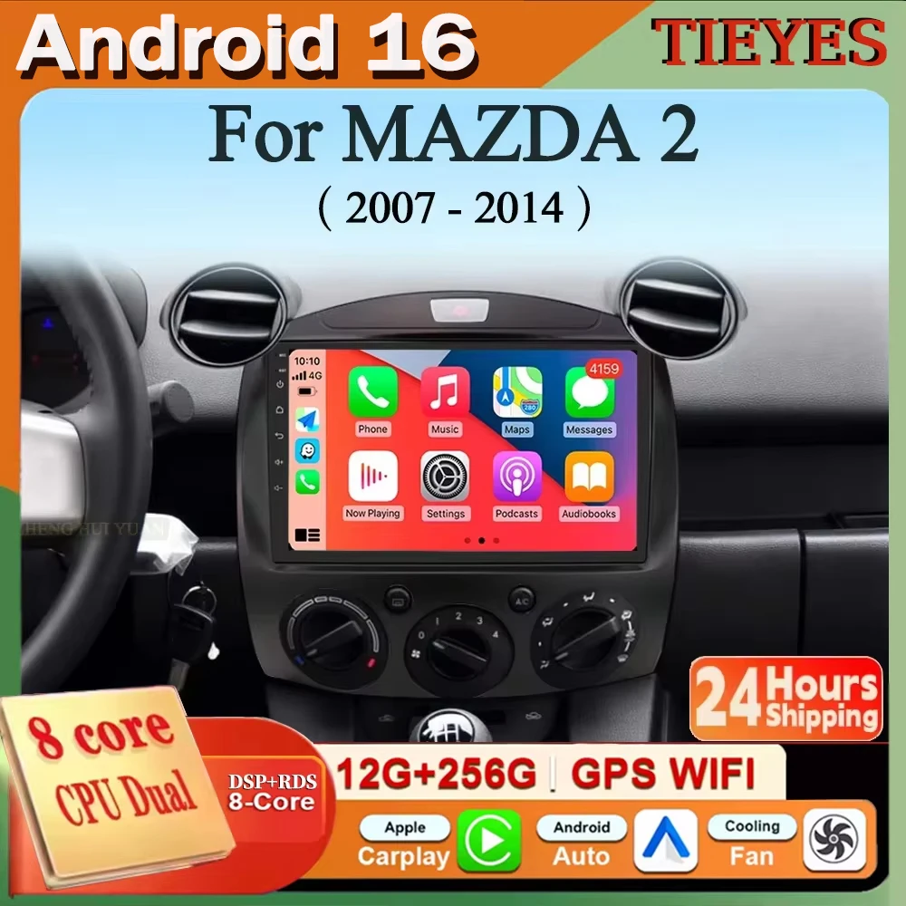 For MAZDA 2 Mazda2 2007 - 2014 Android 16 2K QLED CarPlay Auto Car Radio Multimedia Video Player GPS Stereo Head Unit 4G WIFI