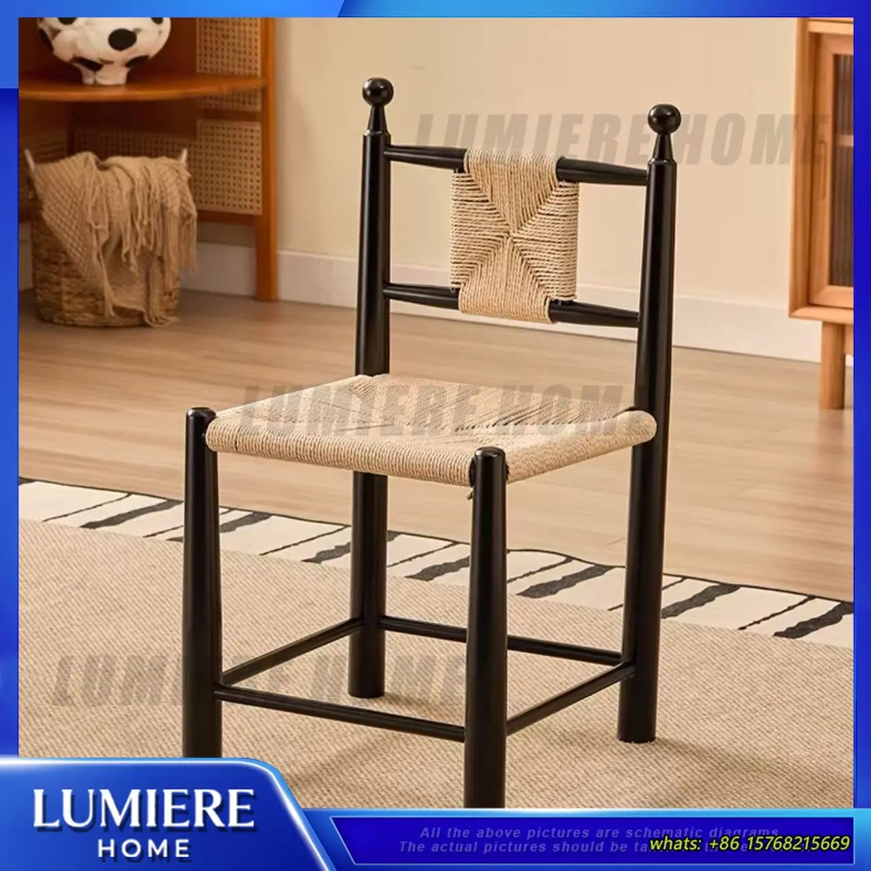 Vintage Rattan Dining Chair Solid Wood Coffee Shop Chair Retro Windsor Style Restaurant Bar Cafe Home Furniture Commercial Use