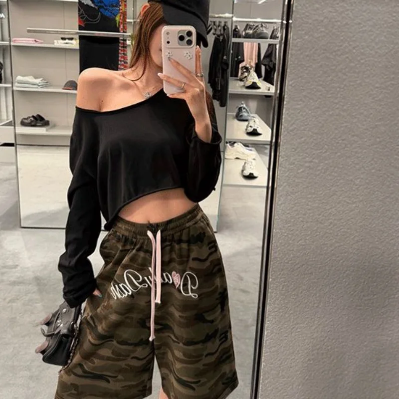 Women New Solid White Cropped Long Sleeve Sunscreen T Shirt Women Summer Loose Off Shoulder Korean Outer Cover Up Short Top