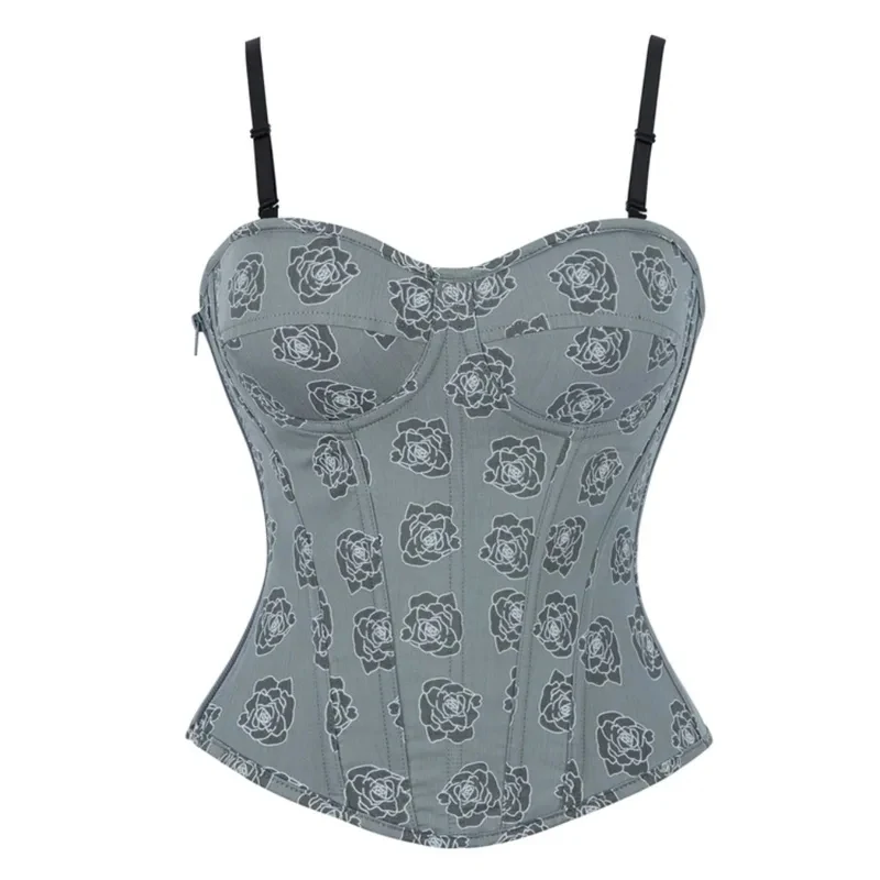 

Women Fashion Vintage Sexy Lace Up Corset Top Side Zip Overbust Bustier Vest Gothic Party Camisole Slimming