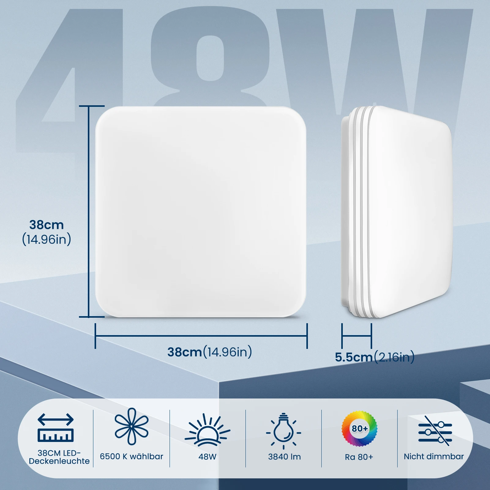 18W 24W 36W 48W Moderne Ultradünne Quadratische LED-Deckenleuchte Flimmerfrei Blendfrei Energiesparende Beleuchtung Halbeinbau-Installation Geeignet für Badezimmer Küchen Schlafzimmer Wohnzimmer Büros