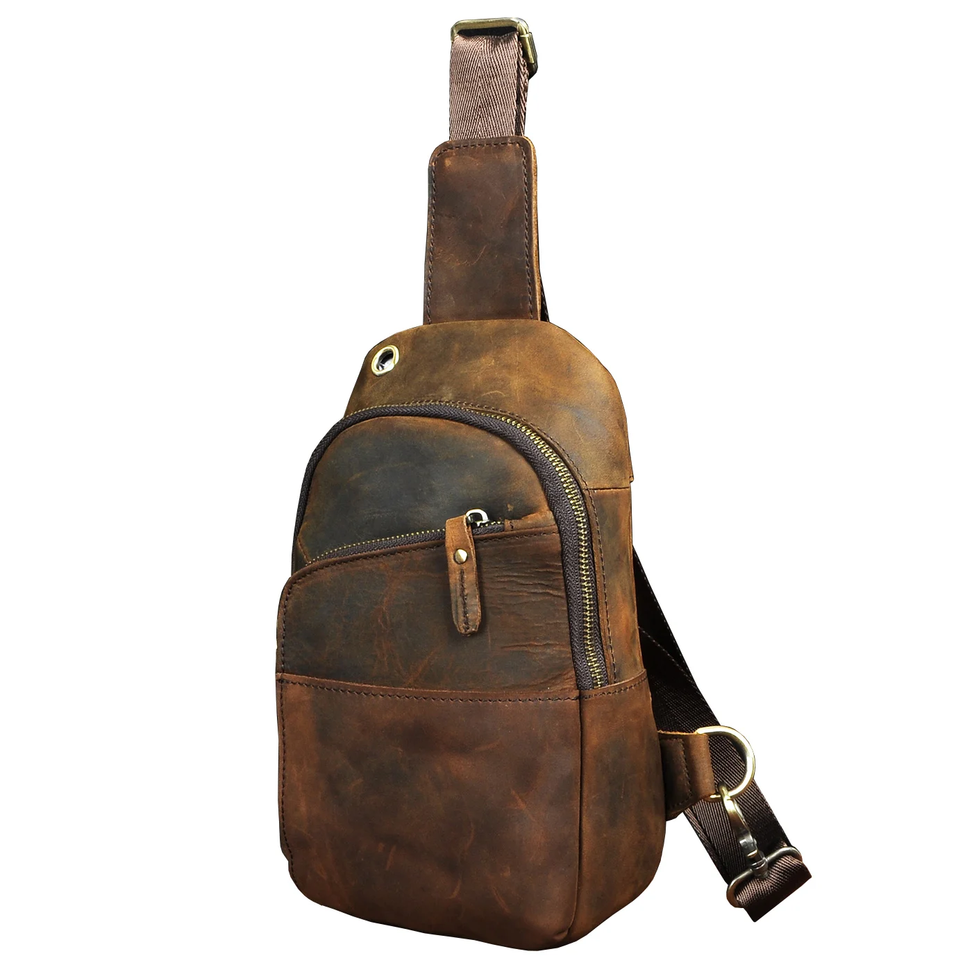 High Quality Leather Casual Travel Chest Sling Bag Design Vintage One Shoulder Bag Cross-body Bag Day-pack For Male XB8010