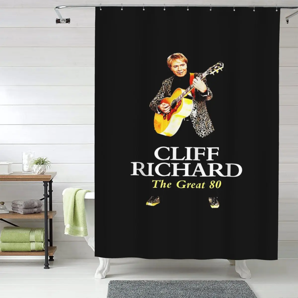 

Американский легендарный певец, композитор, актёр Клифф Ричард: занавеска для душа из полиэстера, водонепроницаемая, с крючками.