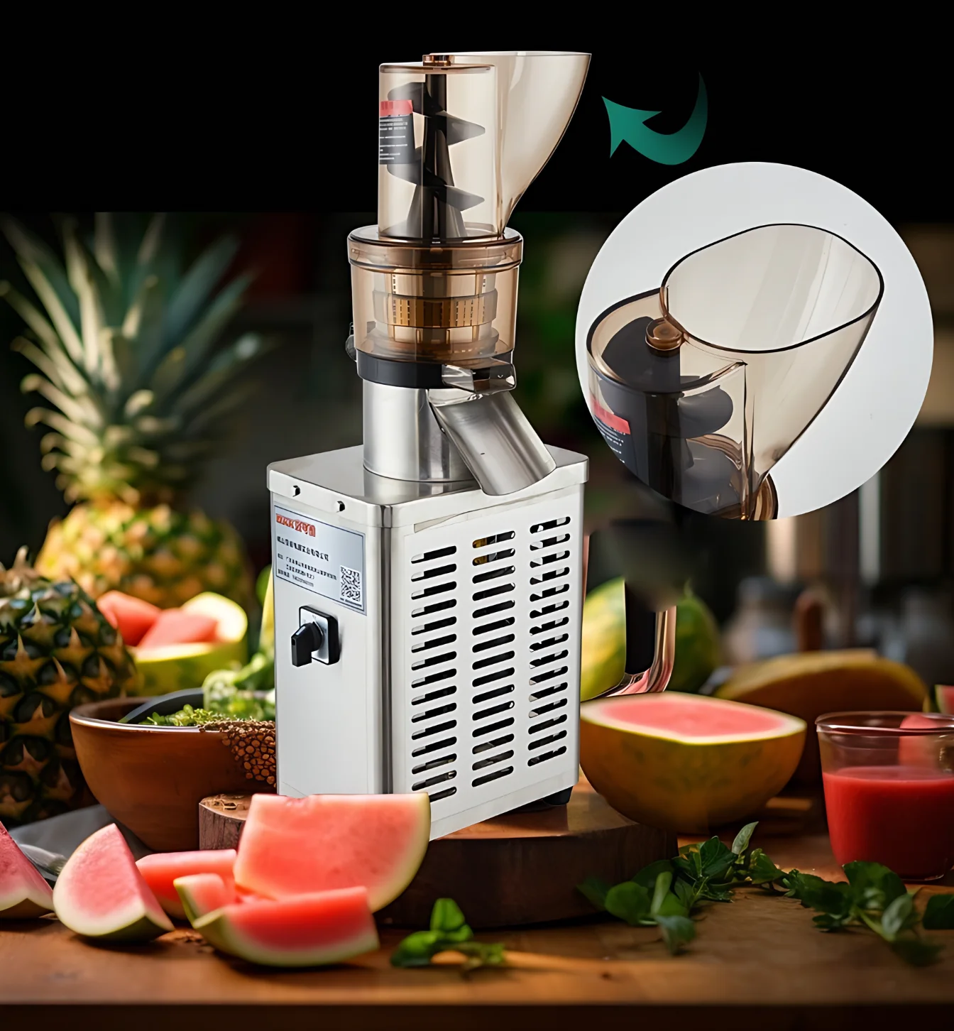 Máquina de Extração de Suco Profissional em Aço Inoxidável para Abacaxi e Laranja, Alta Eficiência, Capacidade de 2L