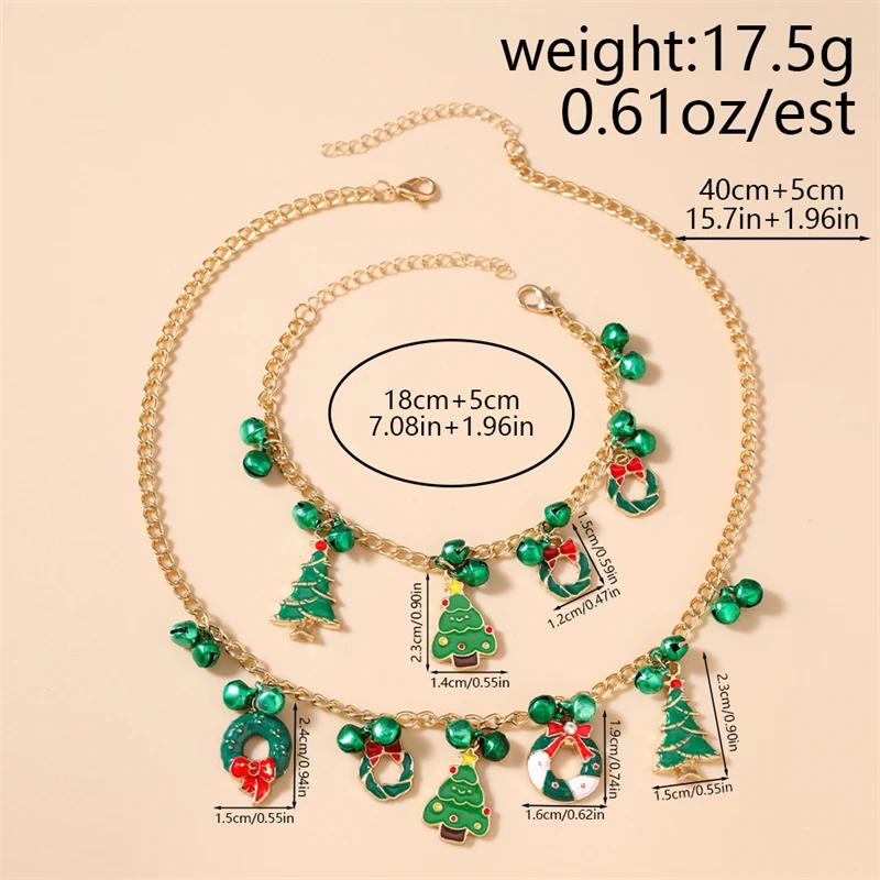 Modisches Weihnachtsbaum-Kranz-Glocken-Halsketten-Armband-Schmuckset für Frauen und Mädchen Neujahrs-Festival-Schmuckgeschenke – Detail 1