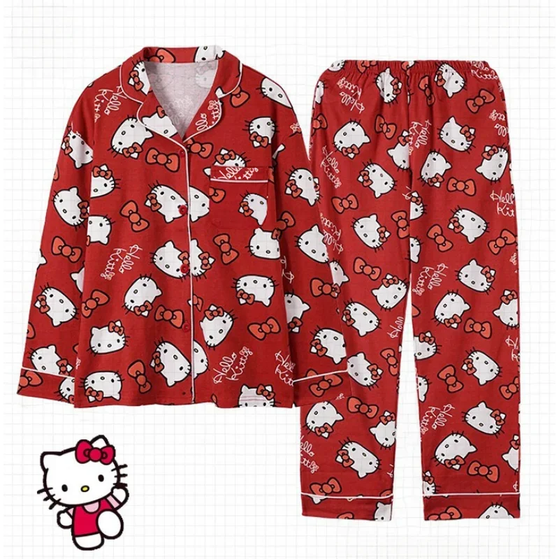 Sanrio cartoon animation Hello Kitty pajamas female, cute and sweet autumn new casual and comfortable outer loungewear suit