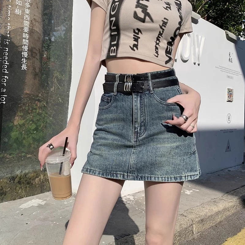 High-waisted open cowboy skirt female 2024 spring and fall new small hot girl a word package hip half-body skirt summer