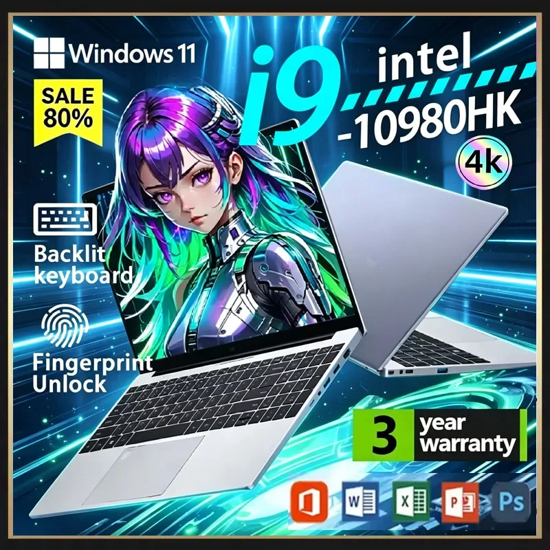 Intel Core i9 10980HK 15.6 Inch Gaming Laptop 32GB RAM 2TB SSD Fingerprint Unlock WiFi 6 4K Ultrabook Pro Max Speed