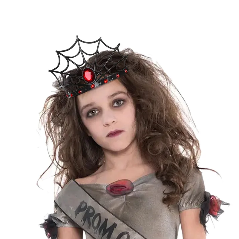 Kids Spider Queen Crown Gothic Girls Headband Halloween Party Costumes Accessories PVC Headband For Adults Black Silvery