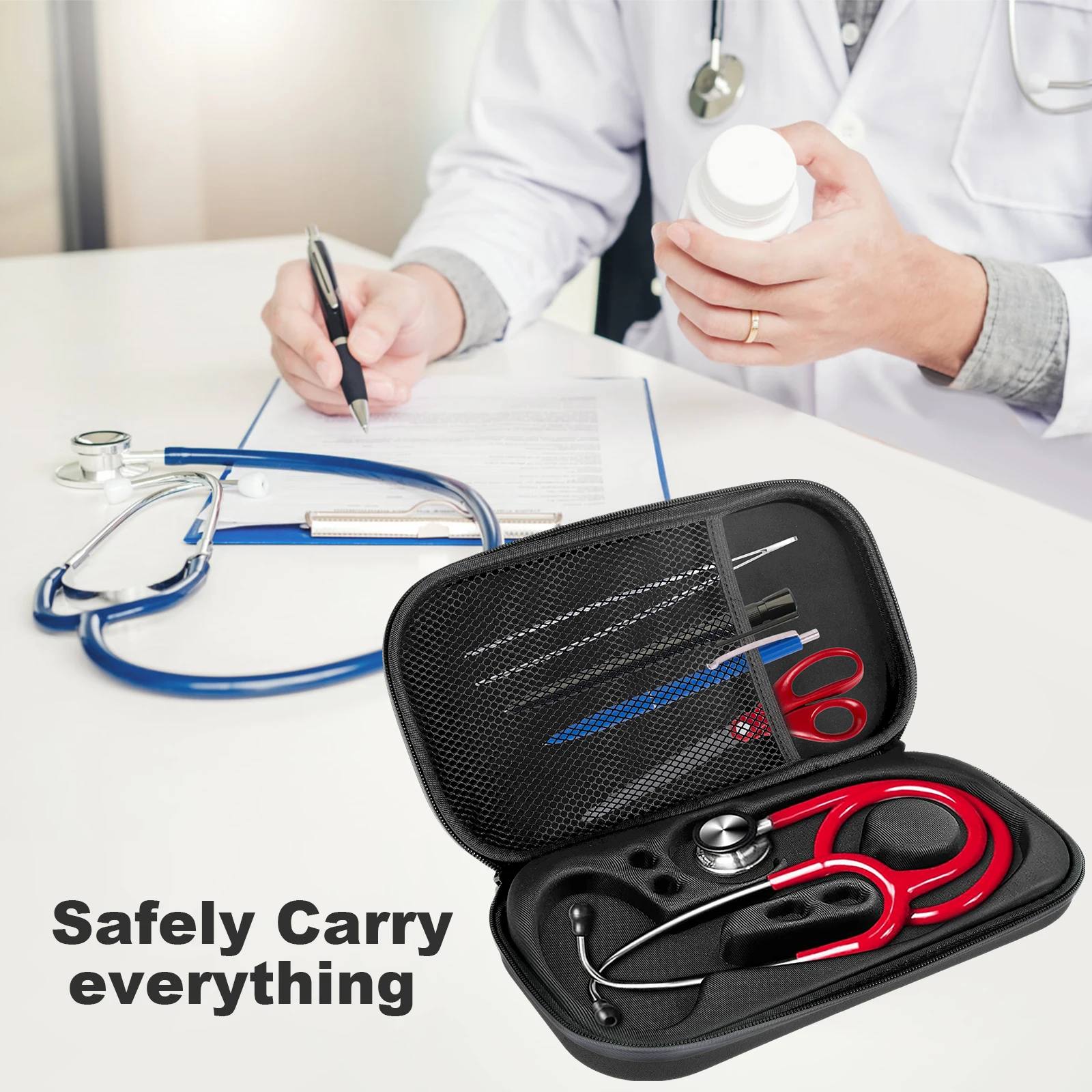 Stethoscope Case Portable Shockproof Stethoscope Storage Bag Built-in Mesh Bag Organizer Zipper Storage Case for Nurses Doctors