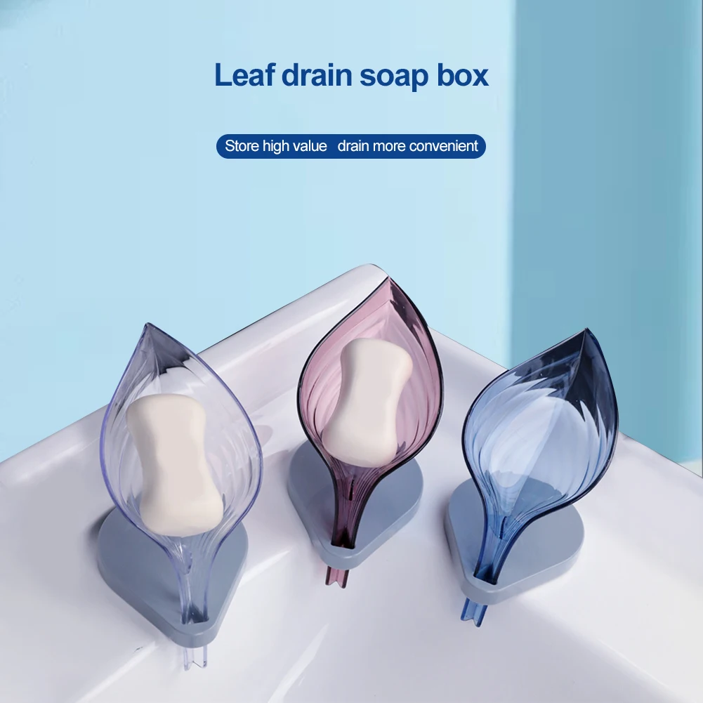 Leaf Shape Soap Box Bathroom Soap Dish Storage Non-slip Drain Soap Holder Case Container Plates Bath Gadget Bathroom Accessories