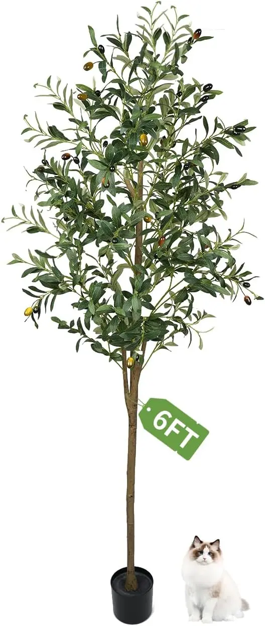 

Artificial Olive Tree, 6Ft Potted Silk Faux Olive Tree For Home Office Decor Fluffy Olive Trees Artificial Indoor With