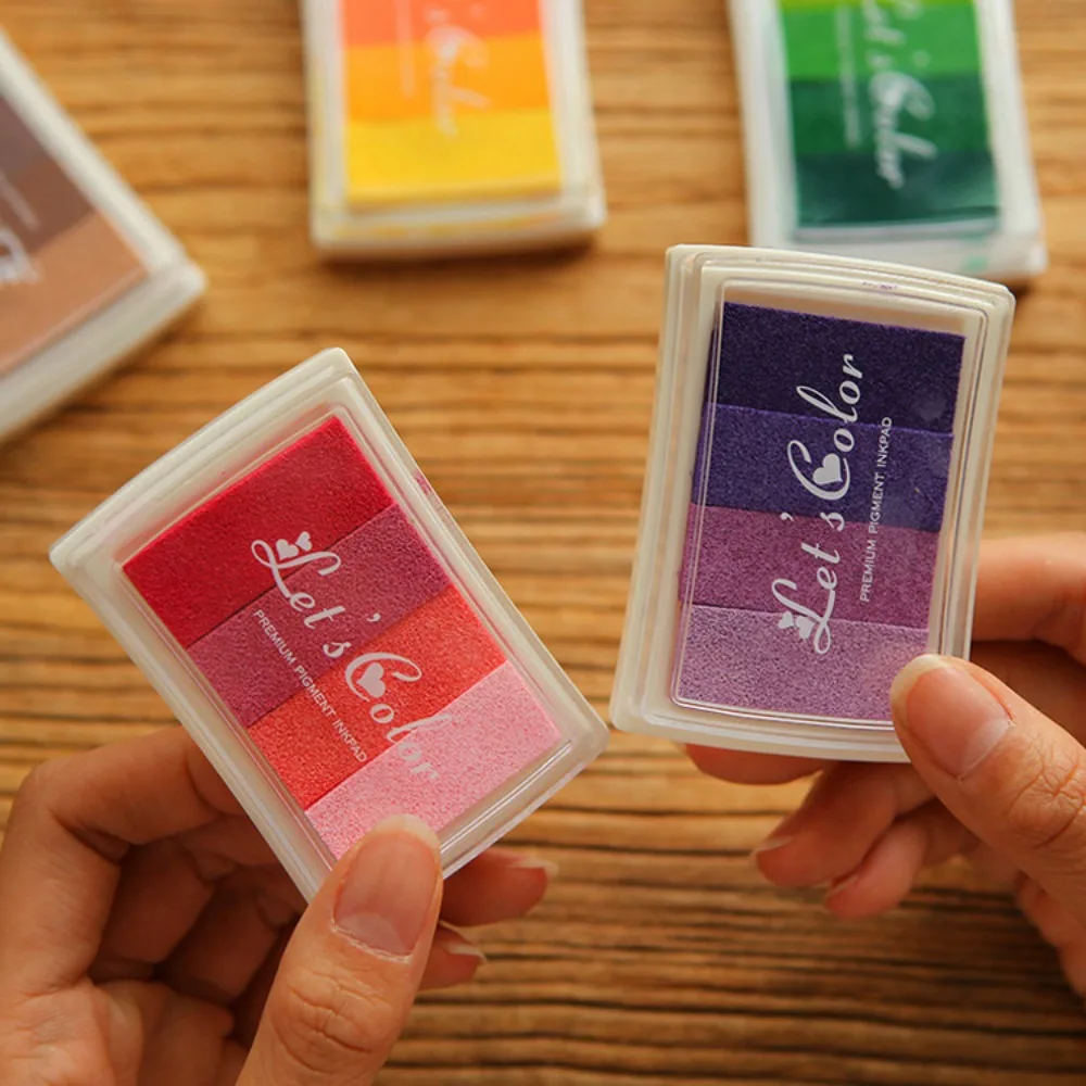 

Printing Oil + Sponge + Plastic Creative Stationery DIY Decoration DIY Finger Print Gradient Four-color Gradient Ink Pad