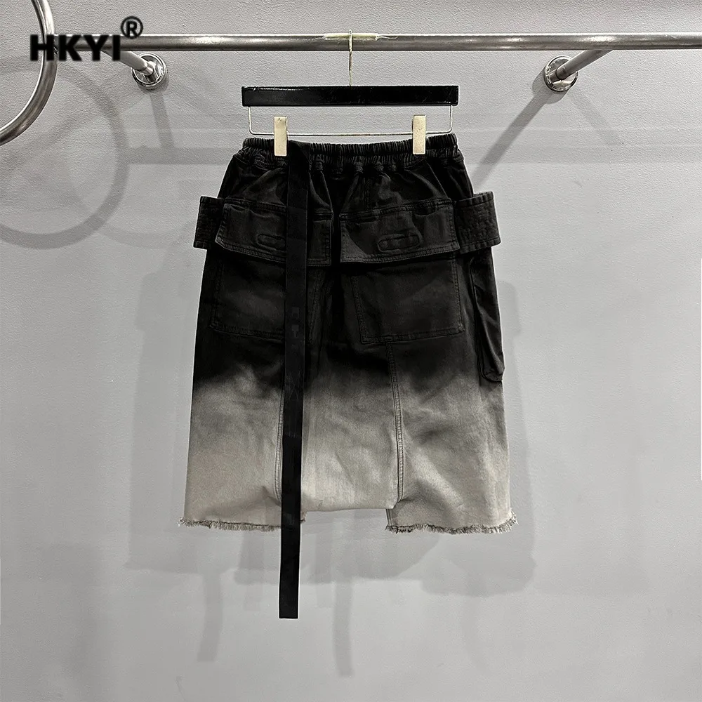 HKYI men's workwear double ring wash water gradient drop off stall Haren five point shorts