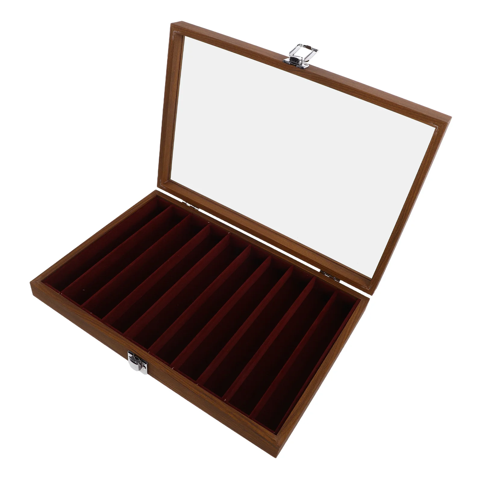 

Wooden Jewelry Storage Box Necklace Holder Organizer Long Chain Pendant Tray Clear Glass Lid Dustproof Display Case