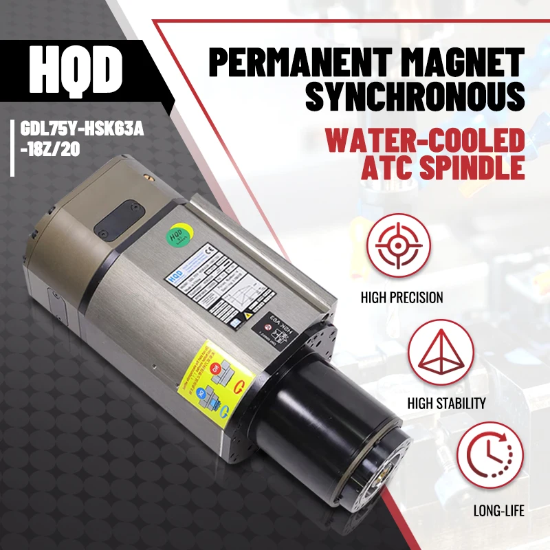 20kw Spindle Motor HQD GDL75Y-HSK63A-18Z/20 Automatic Tool Changing Water-cooled Spindle For 5 Axis Machine Tool Spindle