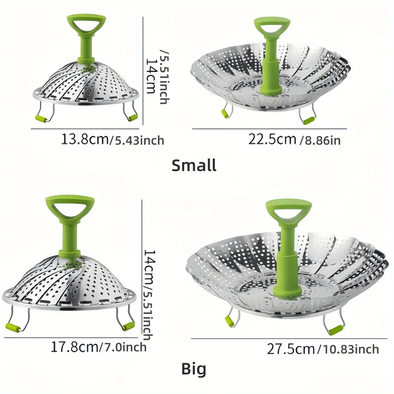 Expandable Stainless Steel Vegetable Steamer Basket Foldable Steamer Rack Handle Steamer Insert Veggies Seafood Kitchen Gadget