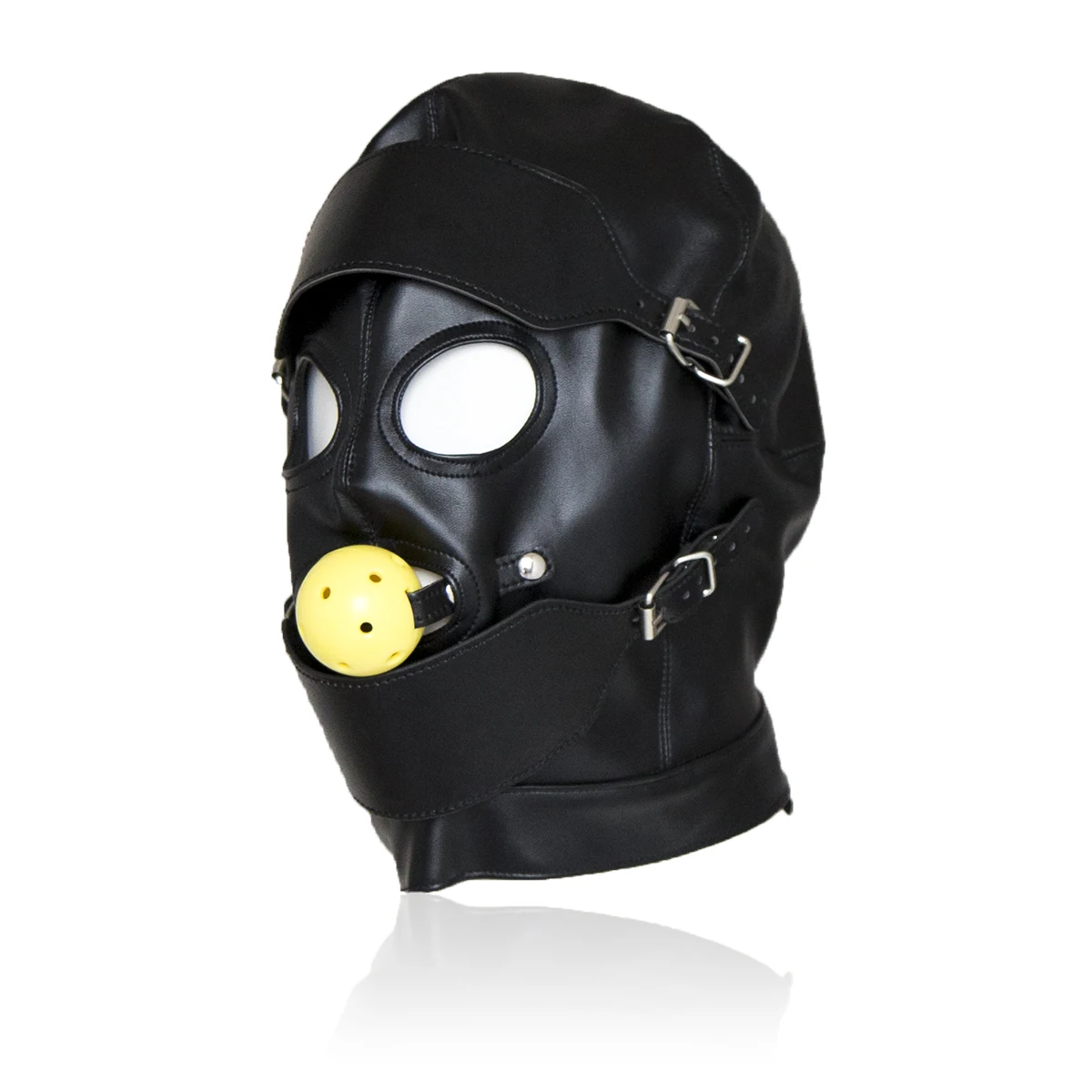 Sexy PU Leather Open Mouth Gag Hood Slave Head Gear Eye Restraints Roleplay BDSM Eye Mask Restraints Erotic Sex Toys for Couple