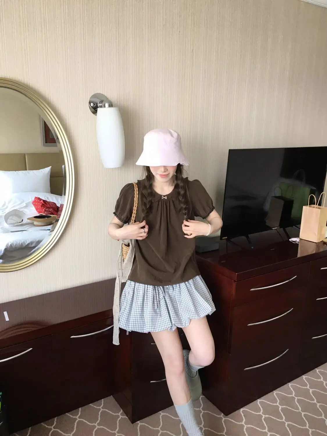 레트로 인형 스타일 여성 패션 세트 여름 블룸 스커트 통기성 폴리에스터 섬유 캐주얼 워크 홈 데이트