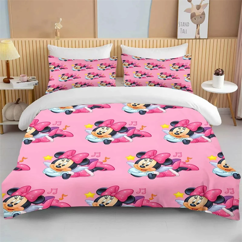 Imagem -02 - Duas Peças de Cama com Mickey e Minnie Capa de Edredão Fronha Colcha Costura Adequado para Cama King Size Full Size