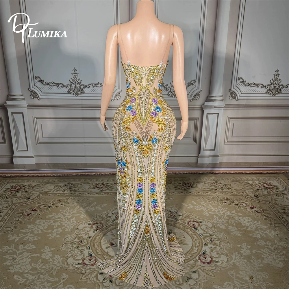 ชุดราตรีลูกปัดหรูหรา DTLumika สำหรับผู้หญิง ปี 2026 ชุดออกงานพรอม ภาพจริง ผ่าข้างสูง ชุดสำหรับโอกาสพิเศษ