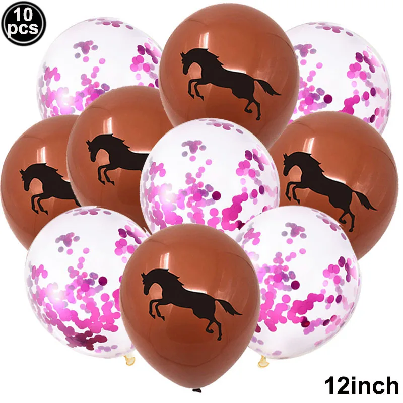 10 stücke Pferd Luftballons Set Party Decor Konfetti Pailletten Luftballons Folie Latex Party Luftballons Kind Aldult Cowboy Cowgirl Geburtstag Party – Detail 5