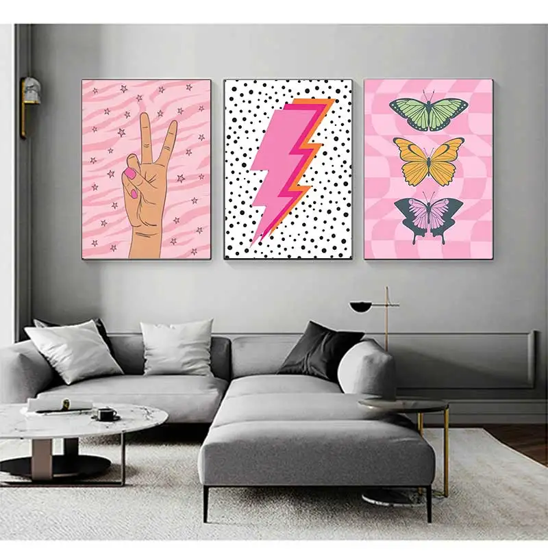 1pc frameless canvas Scandinavian Minimalist Wall Art Pink Funky Quotes Vintage Butterflies Canvas Poster Print Home Bedroom Dec