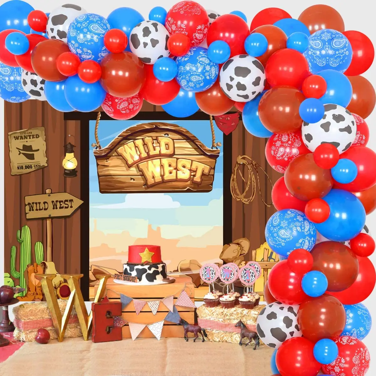 

Western Cowboy Party Decoration Wild West Theme Party Supplies Cowboy Balloons Arch Western Backdrop Horse Theme Birthday Party