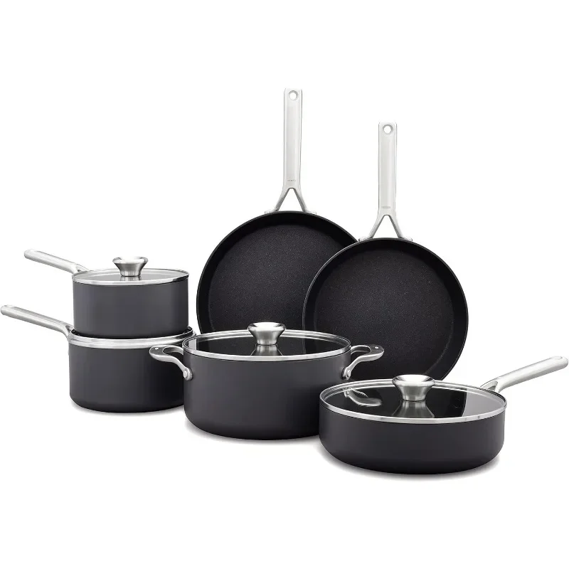 

Cookware Pots and Pans Set, Hard Anodized Ceramic Nonstick PFAS-Free, Stainless Steel Handles, Induction Suitable