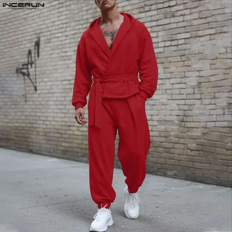 

INCERUN Men Sets Solid Color 2026 Hooded Long Sleeve Hoodies & Pants Two Pieces Sets Loose Streetwear Fashion Men's Casual Suits