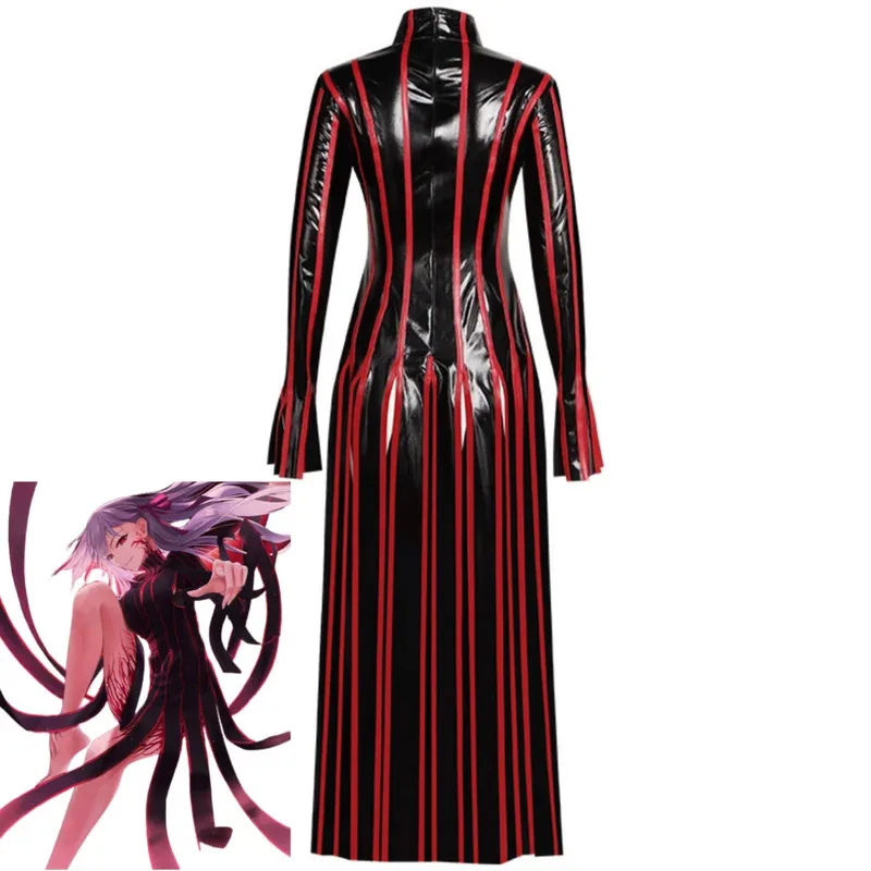 Anime jogo destino/estágio noite matou sakura cosplay traje uniforme de combate plutônio sexy split listrado vestido peruca mulher carnaval terno sf/1