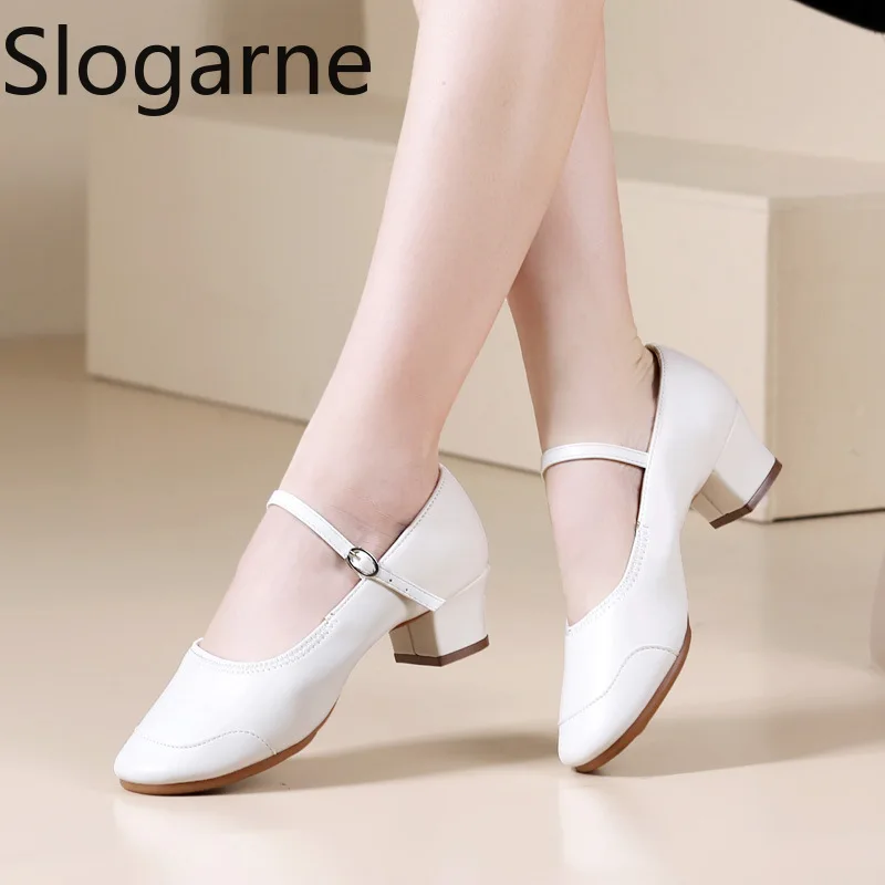 Women 4CM Heel White Modern Dance Shoes Girls Standard Soft Pu Leather Dancing Shoes Latin Jazz Ballroom Dance Shoes Stage Wear