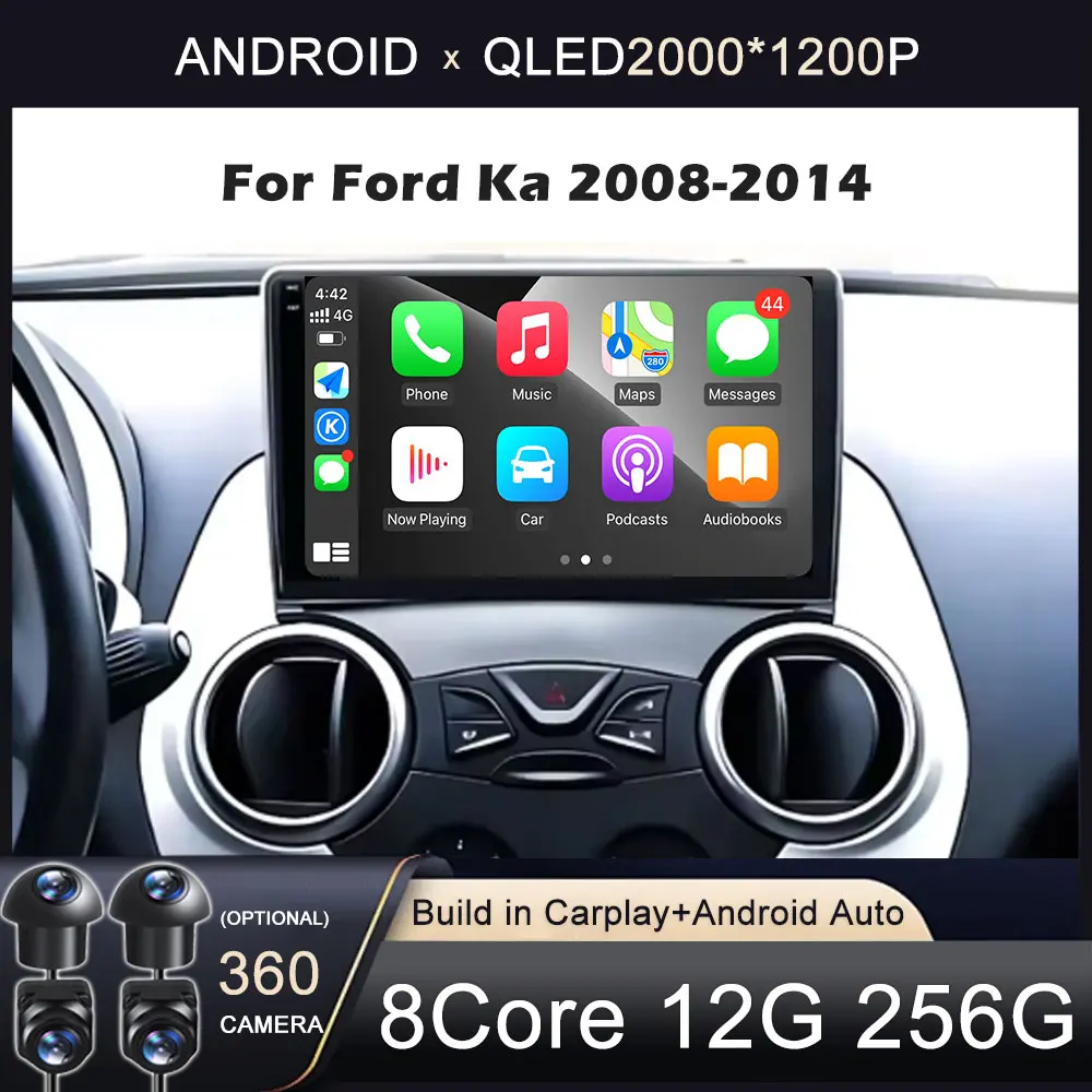 Android 16 Autoradio für Ford Ka 2008-2014 Player Auto Stereo CarPlay Autoradio Touchscreen Wifi 8 Core 4G LTE ohne DVD