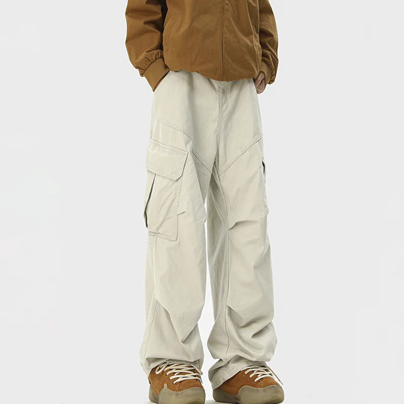 กางเกงลำลองผู้ชายขาตรงทรงขากว้างกางเกงฤดูใบไม้ร่วง/ฤดูหนาวแบรนด์อินเทรนด์สำหรับคู่รัก