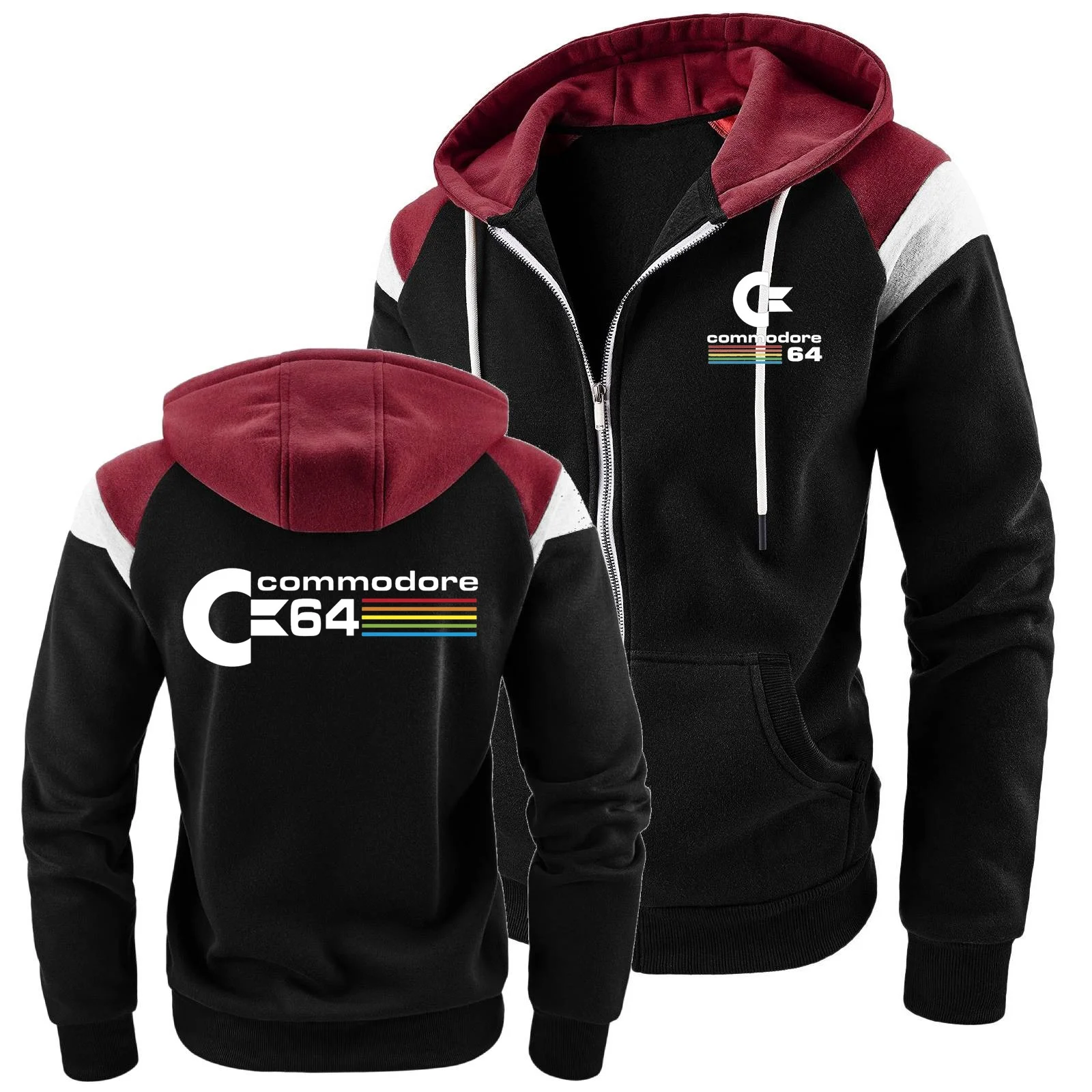 Sudaderas para hombre Commodore 64 Sudaderas con capucha para hombre Chaqueta Bloque Contraste Ropa deportiva Abrigo con capucha de lana a prueba de viento